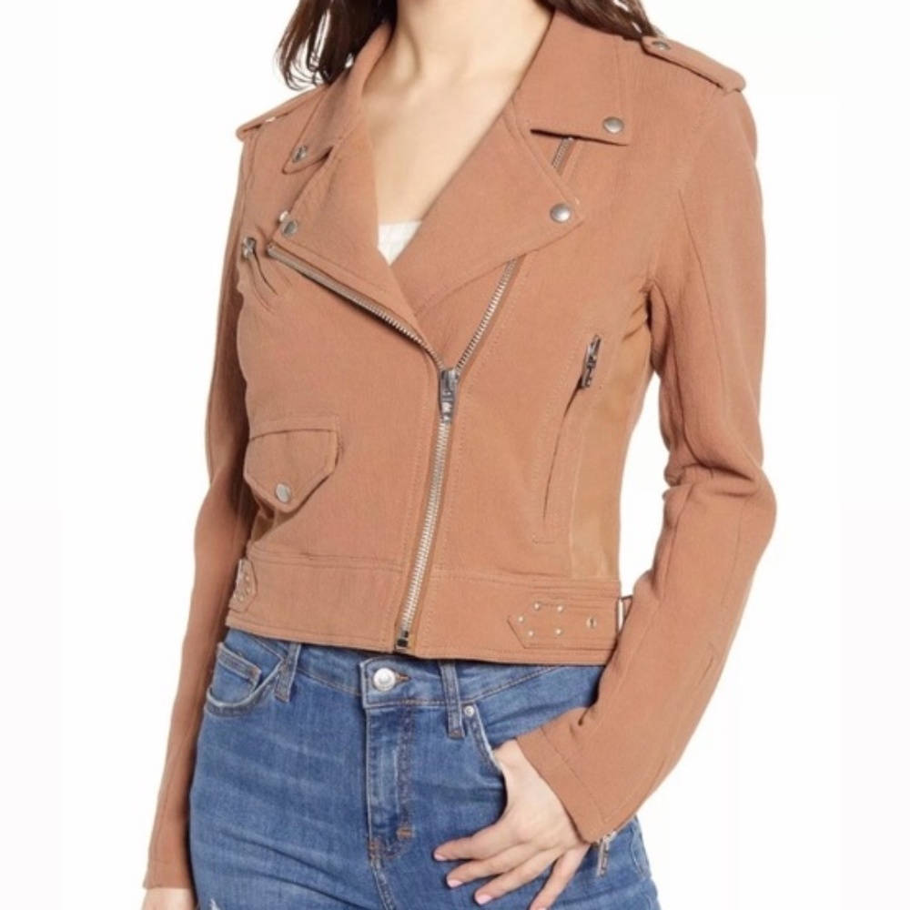 Anthropologie Blank NYC Moto jacket Sz S buckles zippers cotton